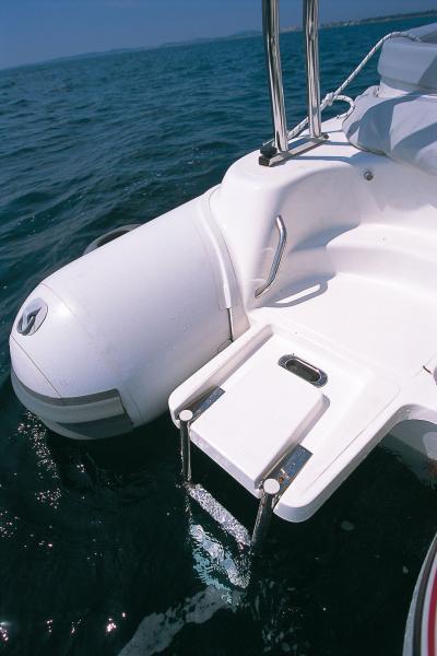 Échelle de bain pratique avec larges marches et logement moulé dans la plate-forme.